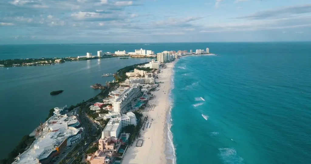 Aerial photo of the beach strip at Cancun
