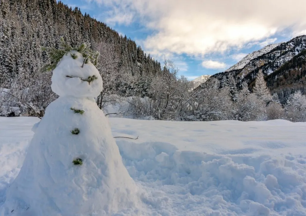 Snowman in Alpine Landscape
