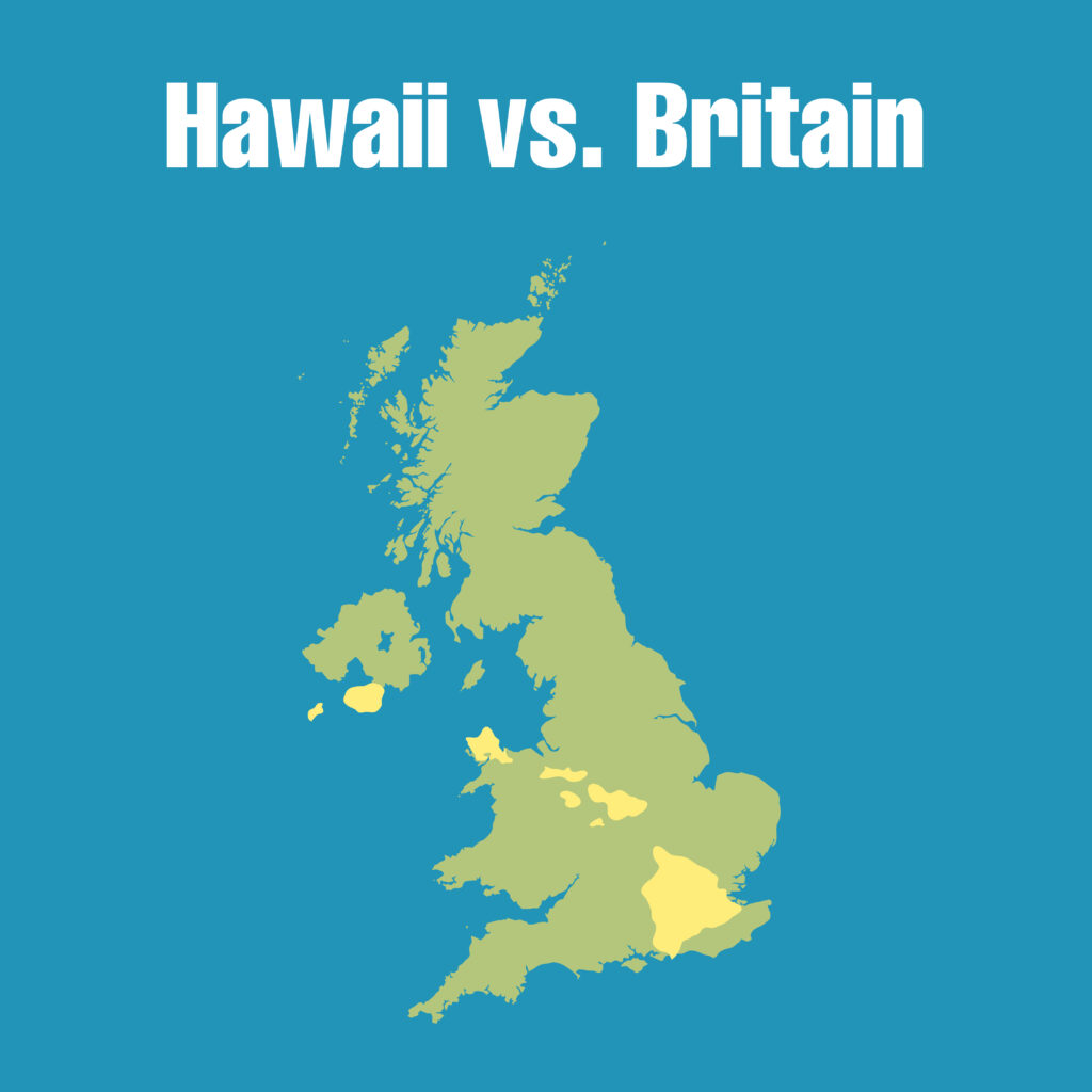 Hawaii Vs Britain Scaled Size Comparison