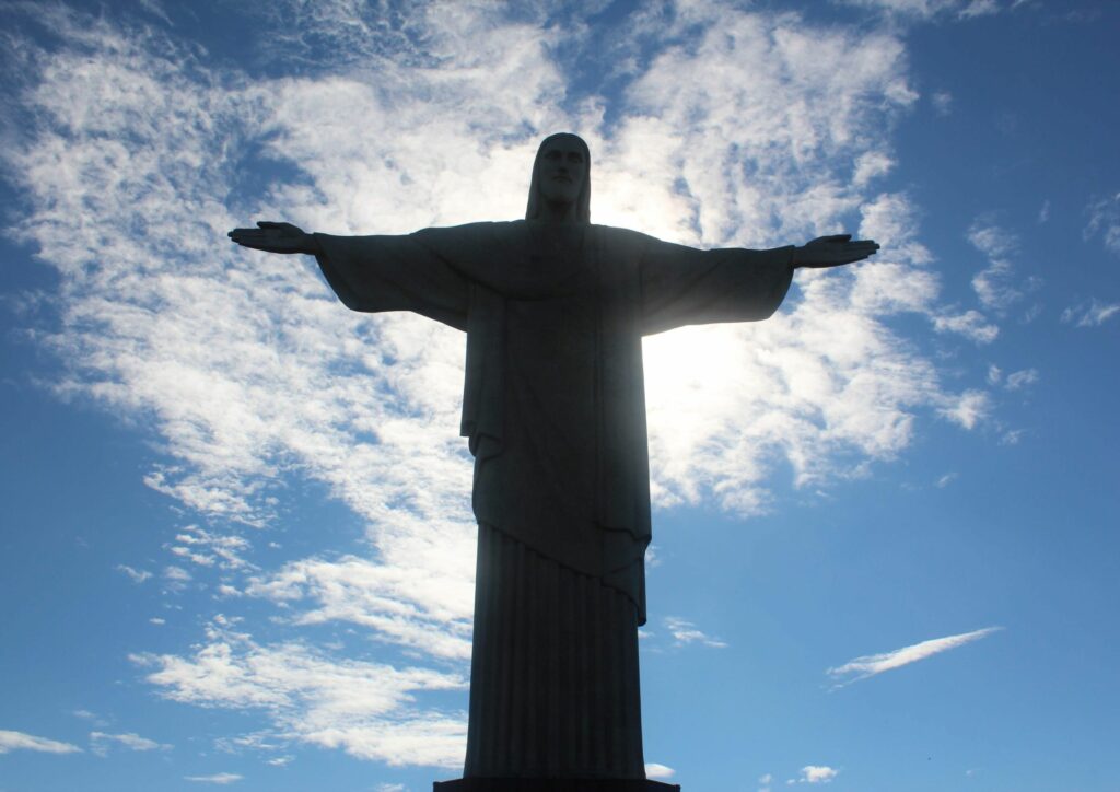 Close up view of Christ the redeemer from the base